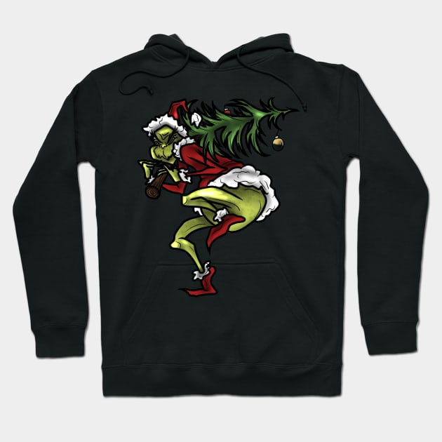 Grinch with christmas tree Hoodie by mizaarte
